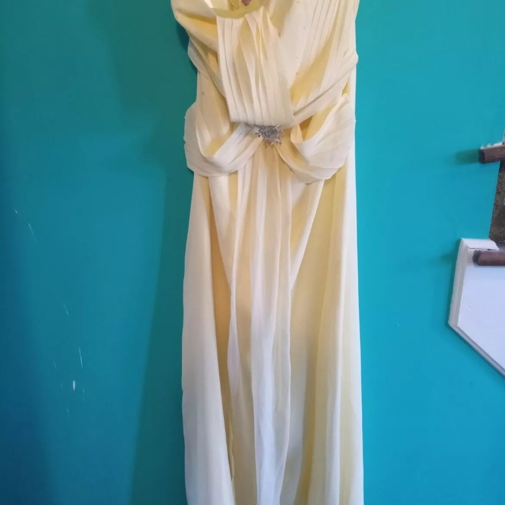 Angel Fashions XL Yellow With Silver Star Formal Dress Wedding Prom Cotillion